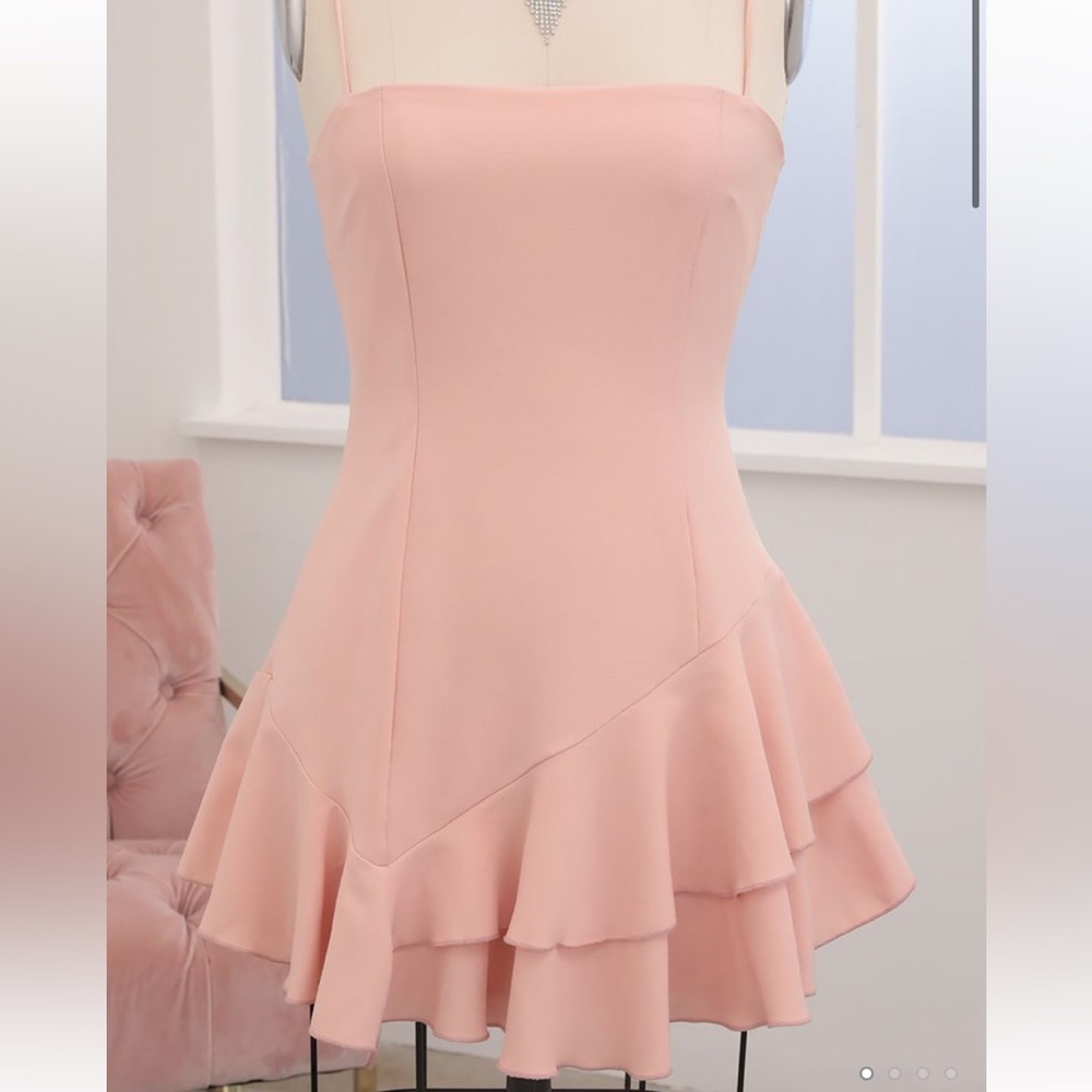 Lucy In The Sky Azura Asymmetric Ruffle Dress in Blush Small